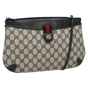 Authentic GUCCI GG Supreme Shoulder Bag PVC Navy Gold 39 02 026